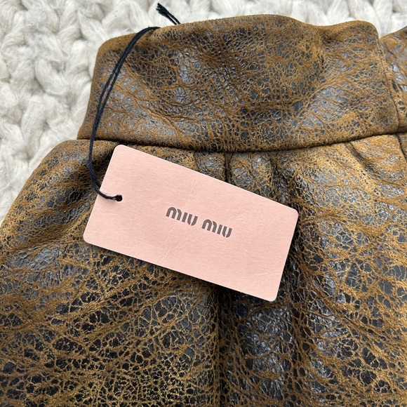 Miu Miu Brown Textured Leather & Sheep Skin Circle Skirt - Picture 4 of 15
